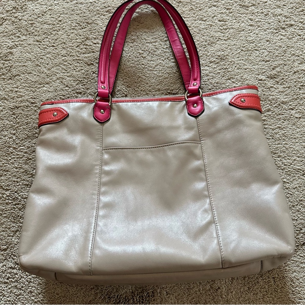 Coach Daisy Spectator Leather Emma Tote in Coral Fuchsia Pink and Tan - Picture 6 of 11